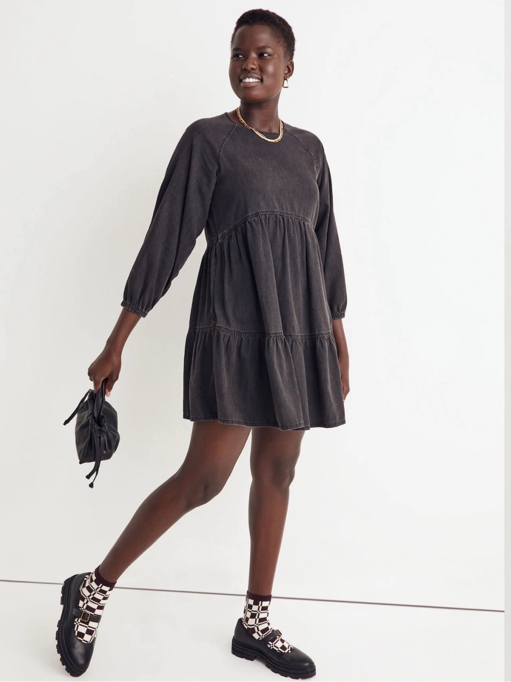 Madewell Denim Raglan-Sleeve Mini Dress in Lunar Wash
